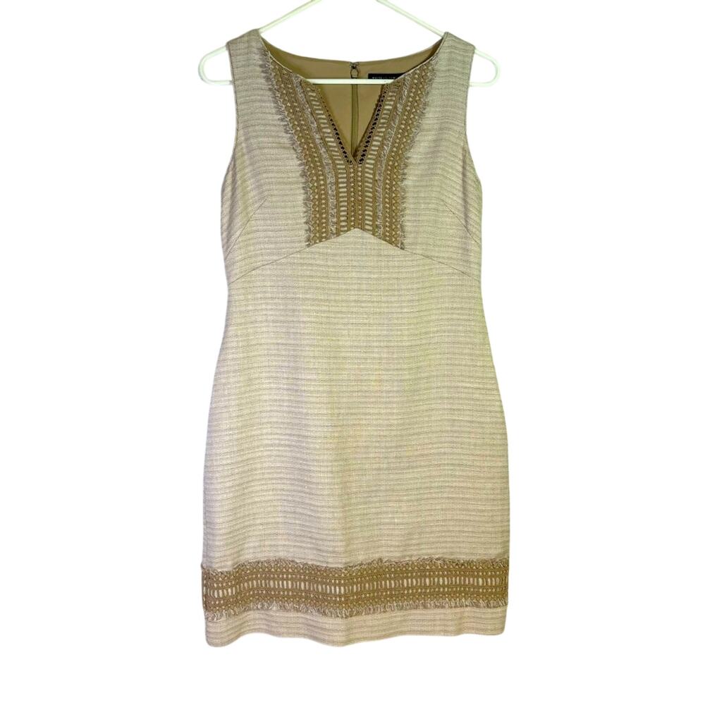 White House Black Market Beige Woven Linen Sleeveless Dress Size 2 L0226